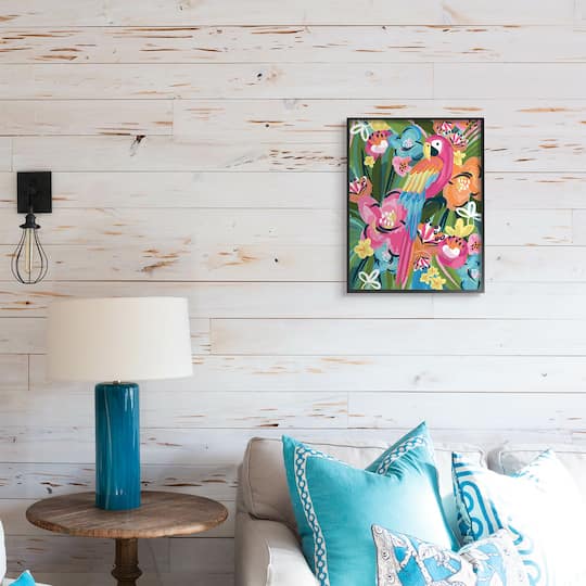 Stupell Industries Tropical Flowers & Parrot Wall Art with Black Frame